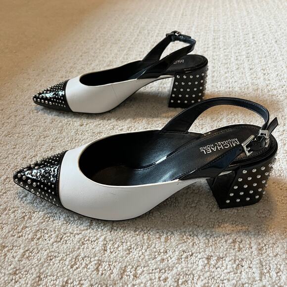 Michael Kors Leather Studded Slingback Colorblock Heels Size 6 - Picture 1 of 7